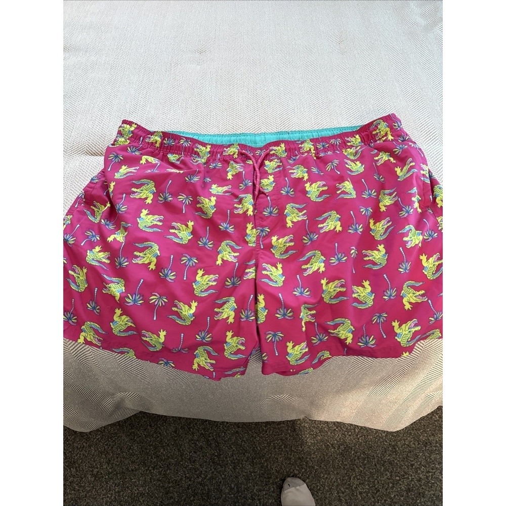 No Boundaries Swim Trunks Board Shorts Men's 3XL Alligator & Palm trees Pink